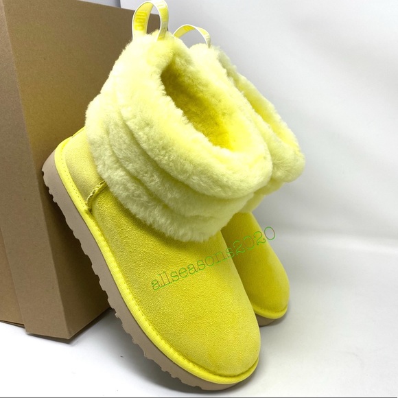 UGG Women’s Boot Fluff Mini Quilted Fur Yellow - Picture 10 of 10